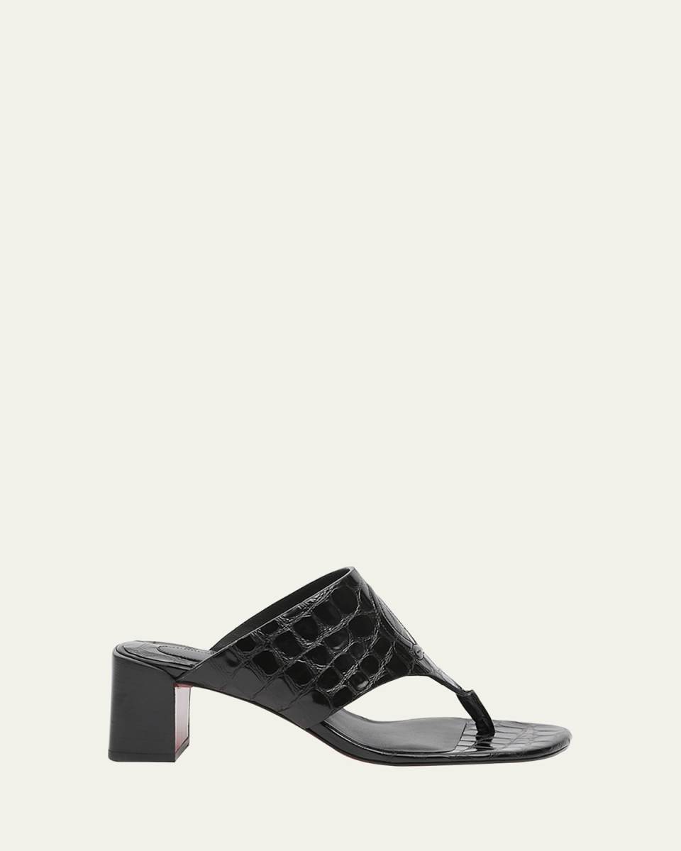 Croco Logo Red Sole Thong Mules